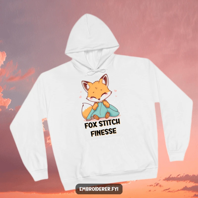 Funny hoodie showcasing a winking fox sewing fabric, offering warmth and a humorous, sly touch for crafters.