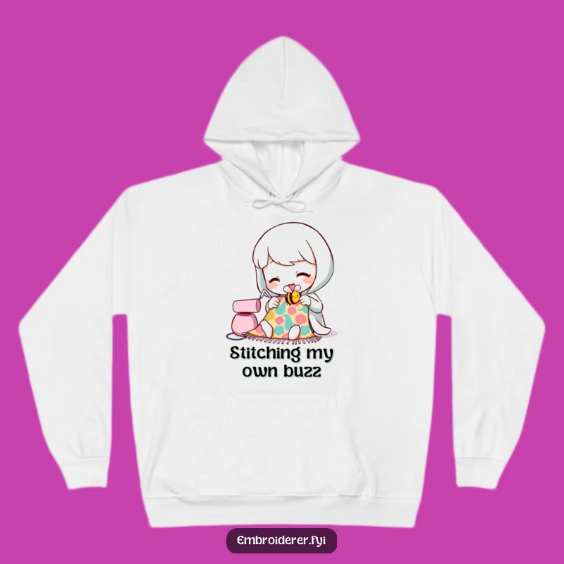 Funny Sewing Bee Hoodie: Cozy Character Crafting Joy, Warm Apparel for Creative Spirits
