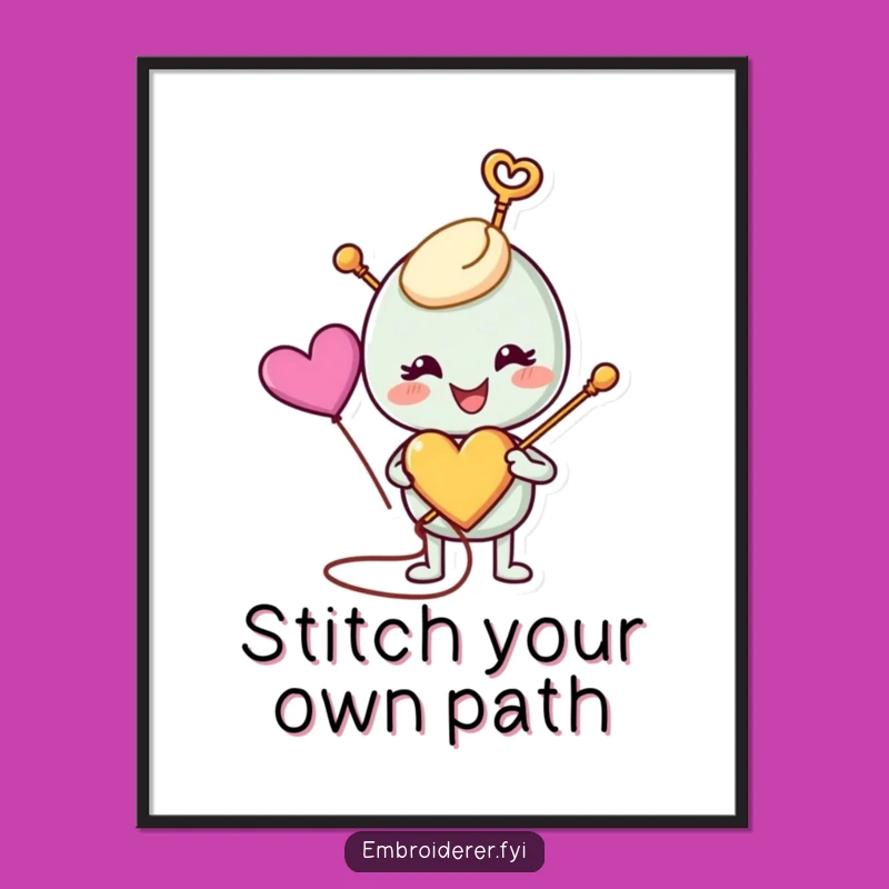 Artistic Free Printable Needle Wall Art - Heart Stitch Design