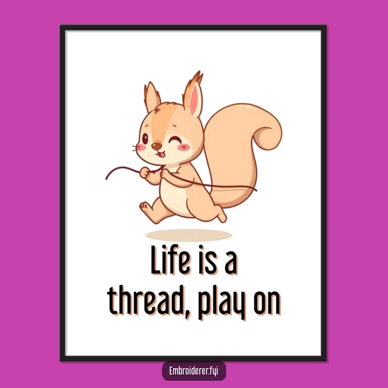 Free Printable Wall Art: Playful Squirrel with Thread, Humorous Downloadable Decor