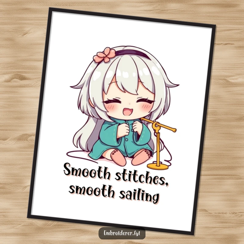 Funny Free Printable Wall Art of a character winking while skillfully threading a needle, perfect for DIY decor.