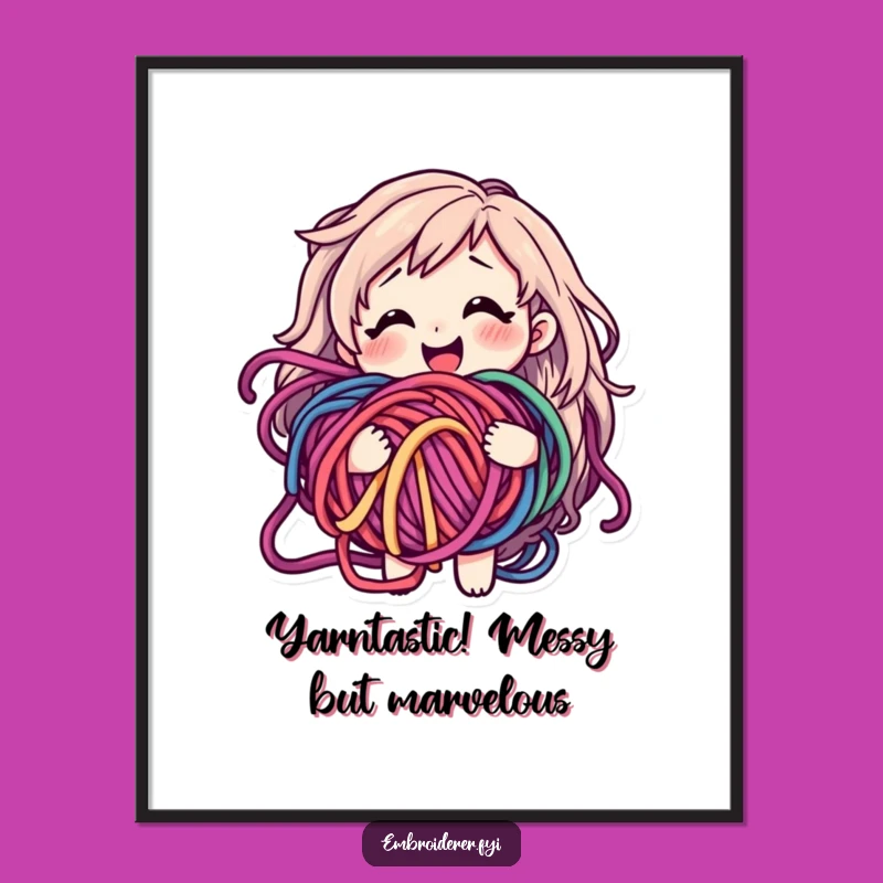 Funny Free Printable Wall Art: Happy Tangled Yarn Crafter, Quirky Downloadable Decor