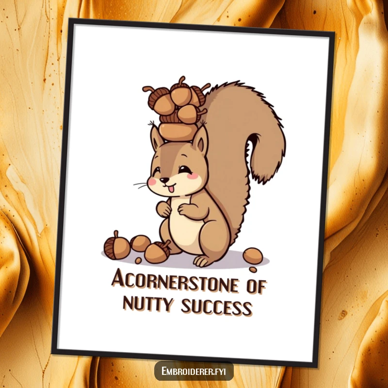 Funny Free Printable Wall Art: A squirrel concentrates intensely while balancing a precarious tower of acorns on its head.