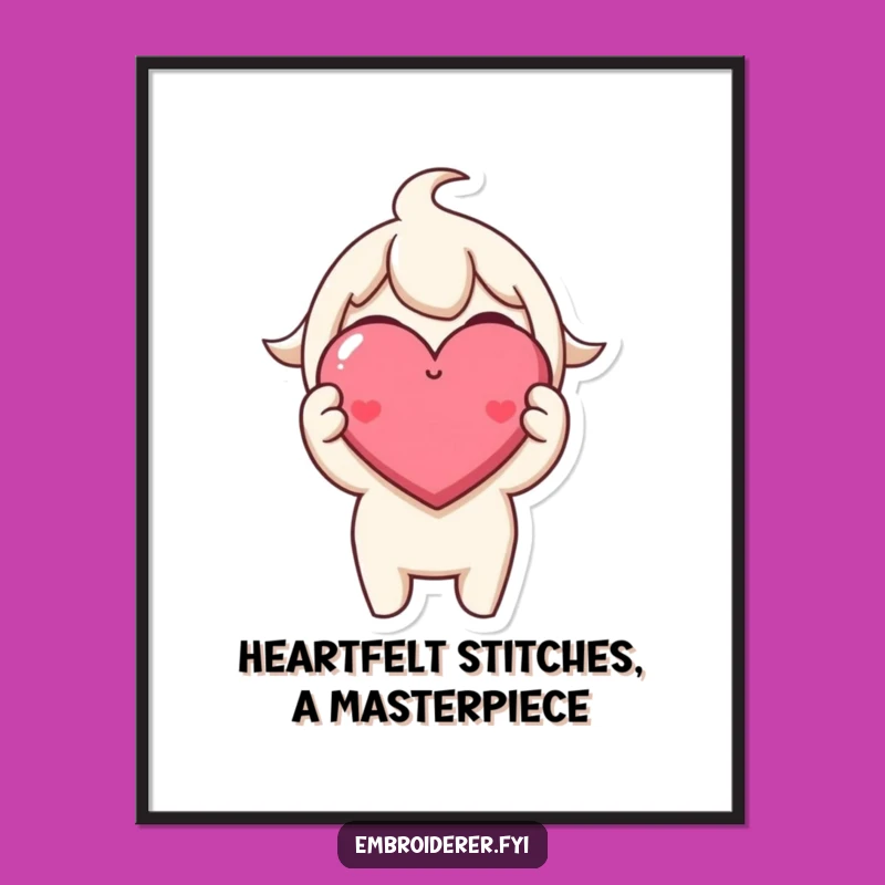 Funny Free Printable Wall Art: Adorable Heart Stitch, Downloadable Decor