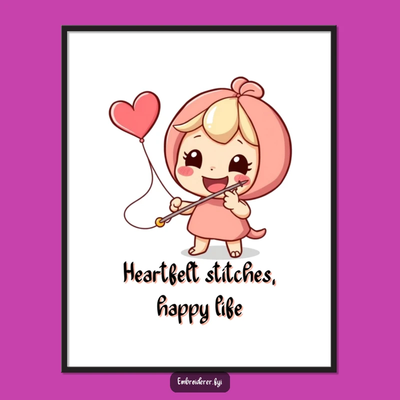 Free Printable Wall Art: Stitching Flying Heart - Downloadable Whimsical Decor