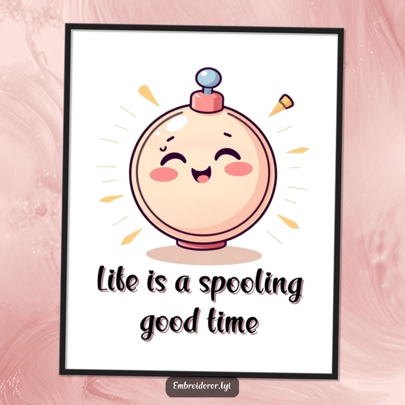 Funny Free Printable Wall Art: A cheerful cartoon bobbin spinning quickly, full of energy and excitement.