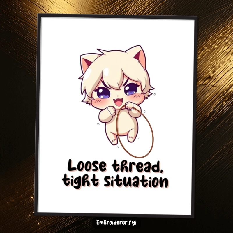 Funny Free Printable Wall Art: A mischievous character playfully pulling a thread loose from fabric, adding a touch of chaotic humor.