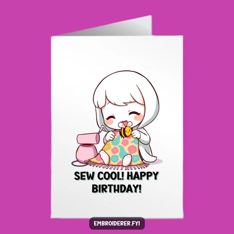 Free Printable Birthday Card: Funny Sewing Bee Design for Crafters