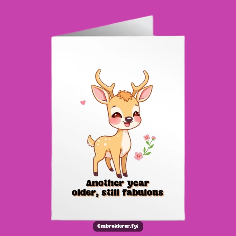 Free Printable Birthday Card: Joyful Deer Embroidery - Funny Downloadable Gift!