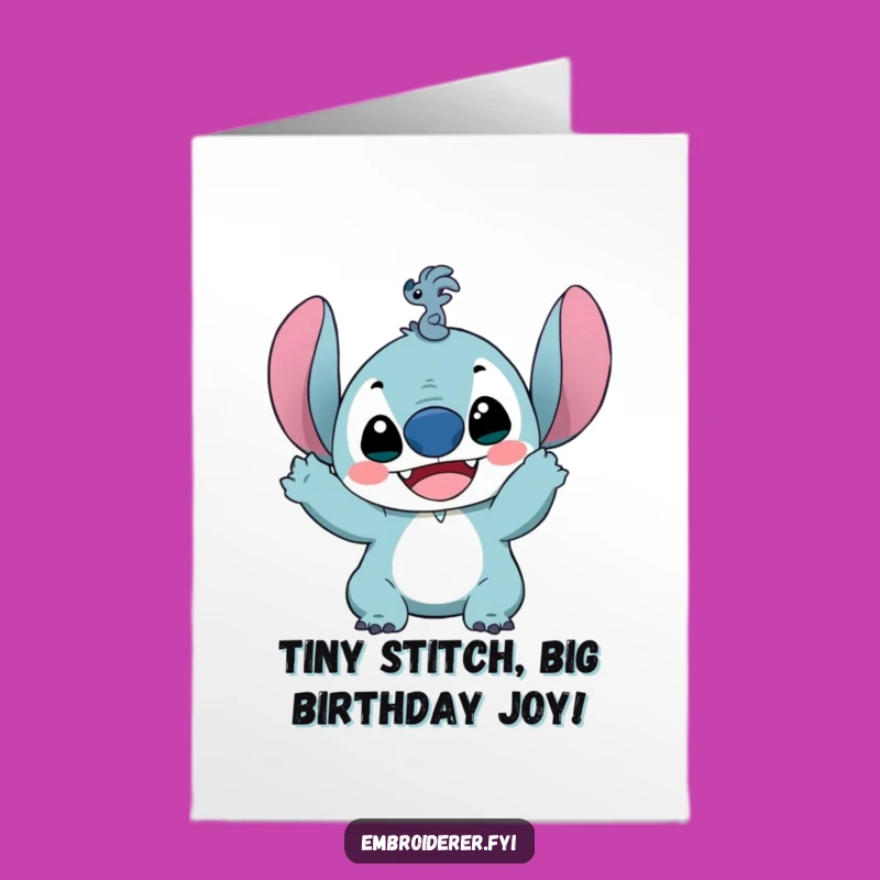 Funny Free Printable Birthday Card: Tiny Stitch Character DIY Downloadable Gift