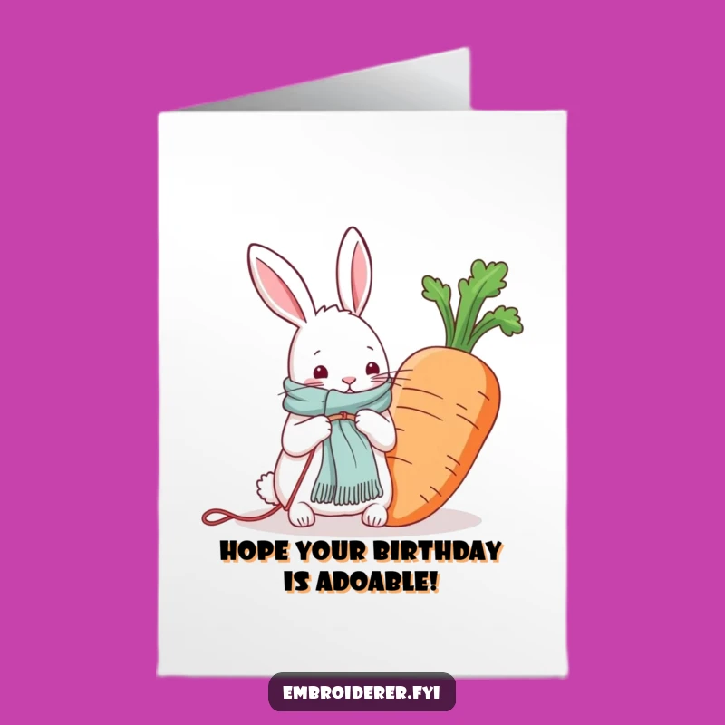 Free Printable Rabbit Birthday Card: Funny Knitting Carrot Scene, Perfect Downloadable Gift