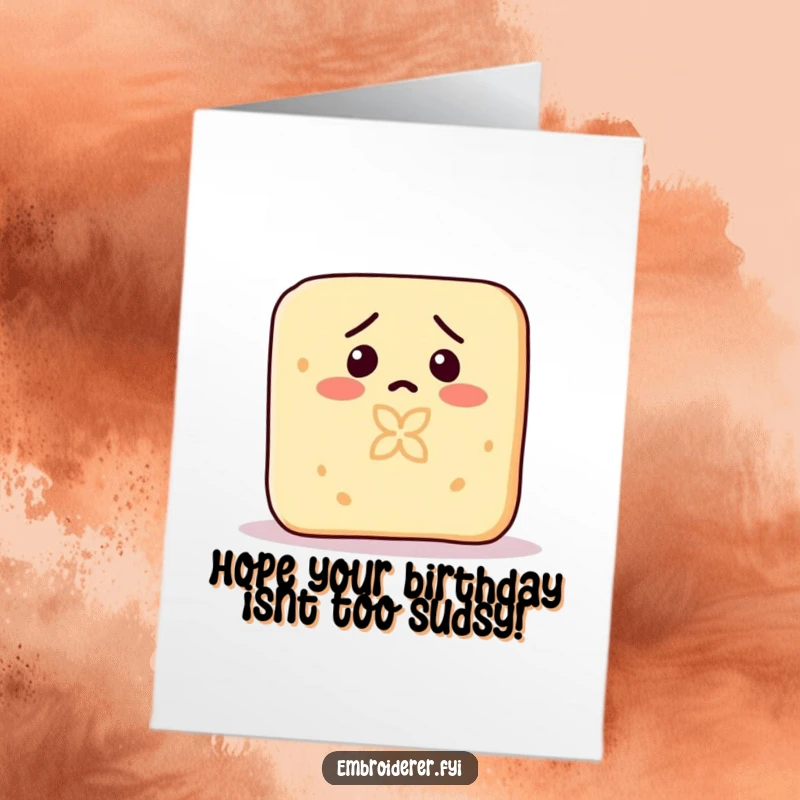 Funny free printable birthday card showing a confused bar of soap accidentally carving a tiny pattern into its own surface, a humorous greeting.