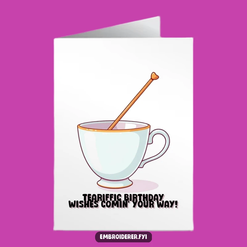 Free Printable Birthday Card: Wobbly Teacup Balancing Needle Funny Downloadable Gift