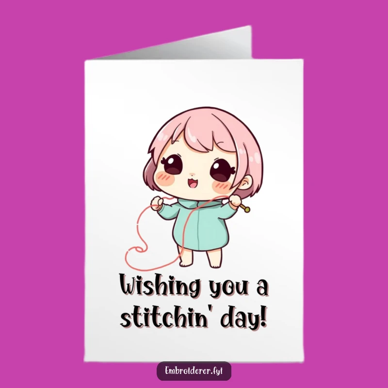 Free Printable Birthday Card: Playful Stitcher Decorating Birthday Wishes Downloadable Gift