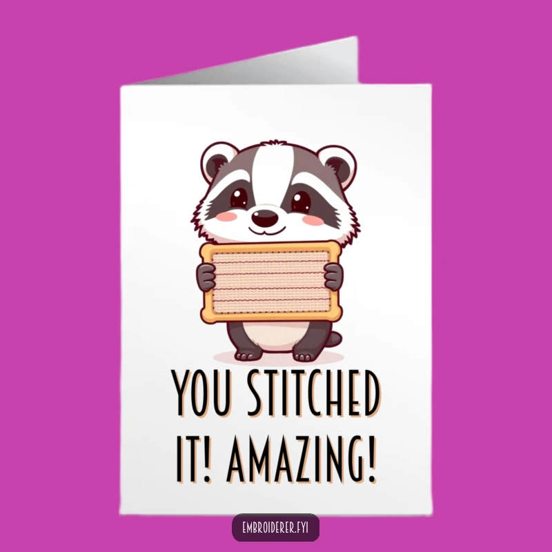 Free Printable Congrats Card: Badger Shows Stitching, Funny Downloadable Gift for Achievements