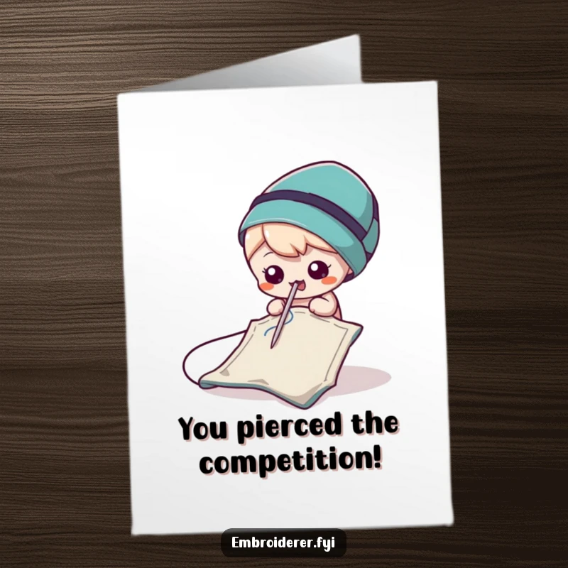 Funny Free Printable Congratulations Card: A gleeful needle making a tiny poke in fabric, celebrating achievements.