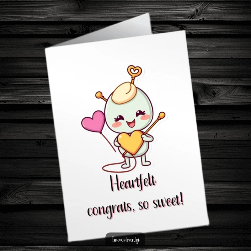 Joyful Free Printable Congratulations Card with a happy needle sewing a heart, celebrating connection and success.