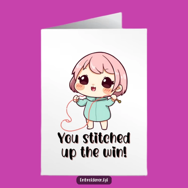 Free Printable Congrats Card: Artistic Stitcher Celebrating Success Downloadable Gift