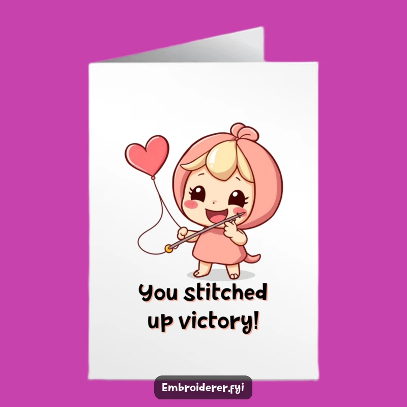 Free Printable Congrats Card: Stitching Flying Heart - Downloadable Joyful Achievement