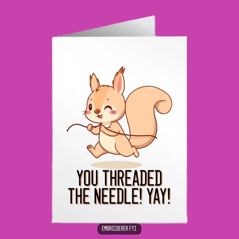Free Printable Congrats Card: Squirrel's Thread Race, Funny Downloadable Gift for Achievements