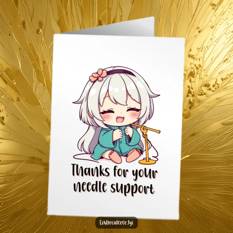 Funny Free Printable Thank You Card with a character winking while threading a needle, great as a DIY gift.