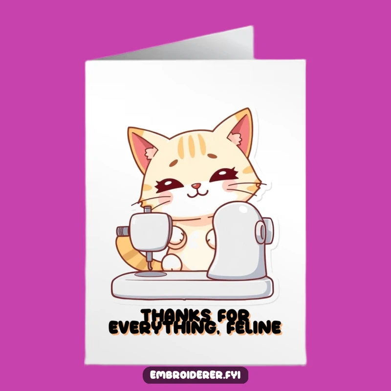 Free Printable Cat Sewing Thank You Card: Funny Downloadable Gift of Appreciation