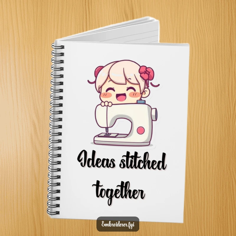 Funny Notebook: Joyful character using a sewing machine, perfect for brainstorming creative sewing and design ideas with a smile.