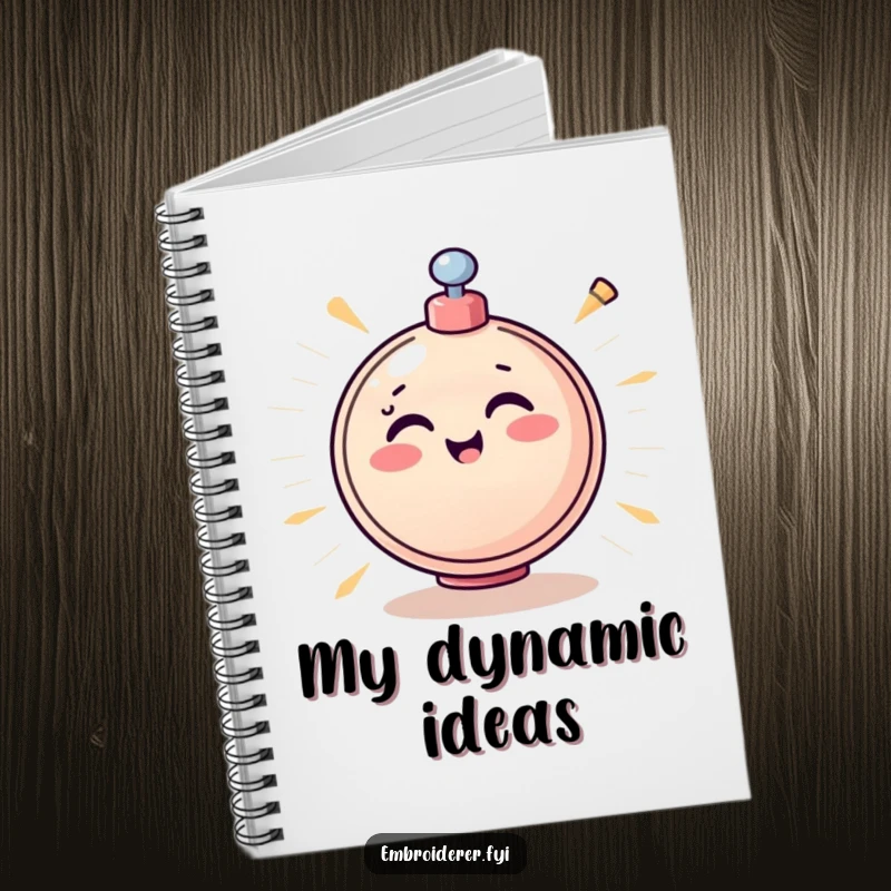 Funny Bobbin Notebook cover showing a cheerful bobbin spinning rapidly, ready for sewing notes and ideas.