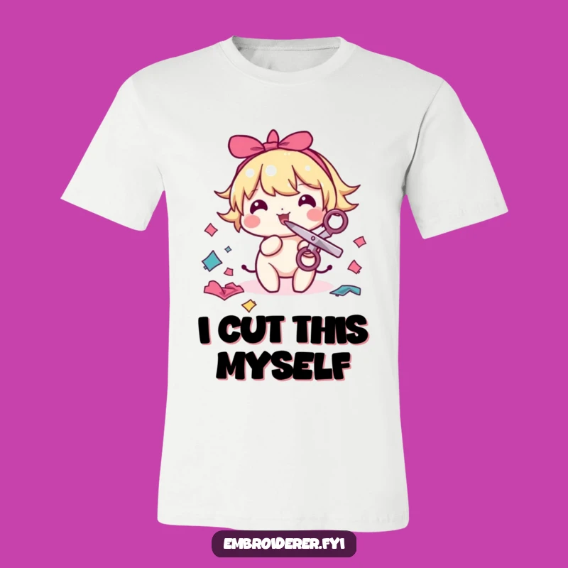 Funny Sewing T-Shirt: Playful Fabric Snipping Character Tee, Ideal Funny Gift