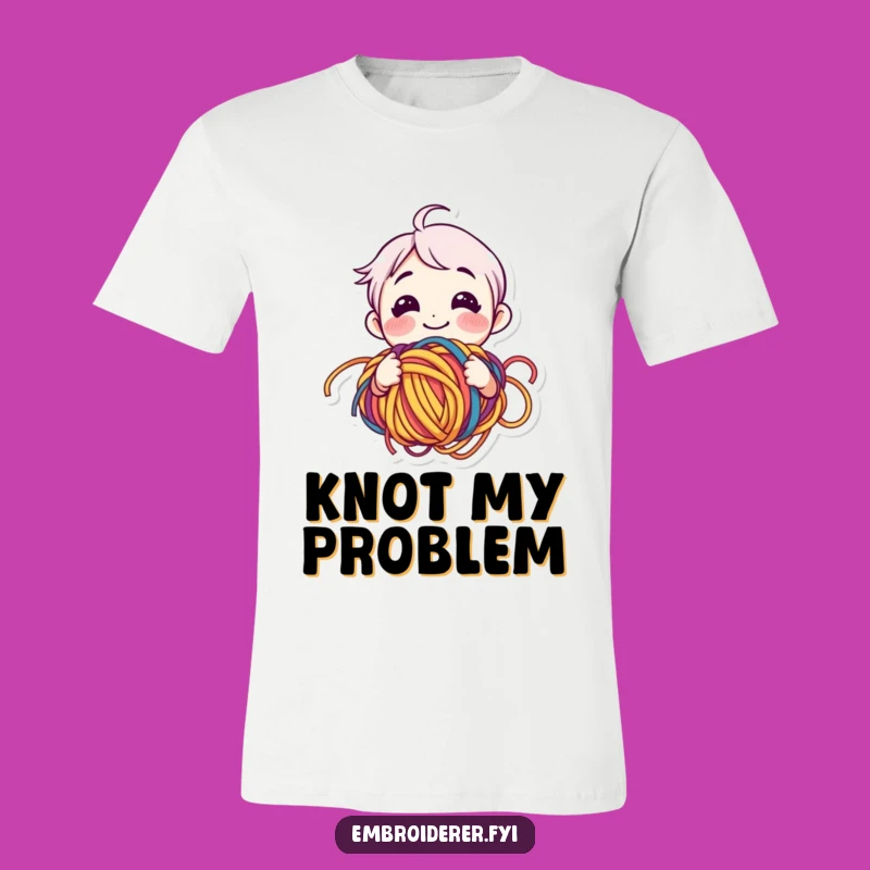 Funny Yarn Lover T-Shirt - Tangled Happiness Character, Ideal Knitting Gift