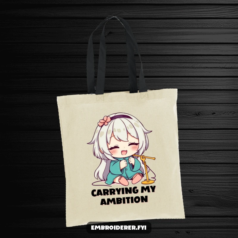 Funny Tote Bag showing a character winking happily while expertly threading a needle, great for a humorous crafter.