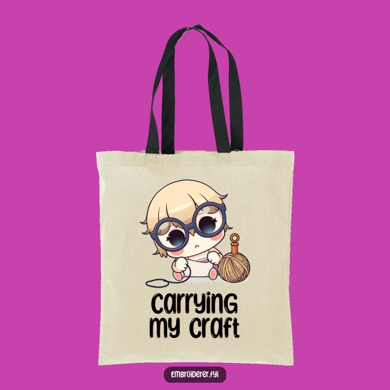 Funny Crafter Tote Bag - Focused Glasses Character, Practical Sewing Gift