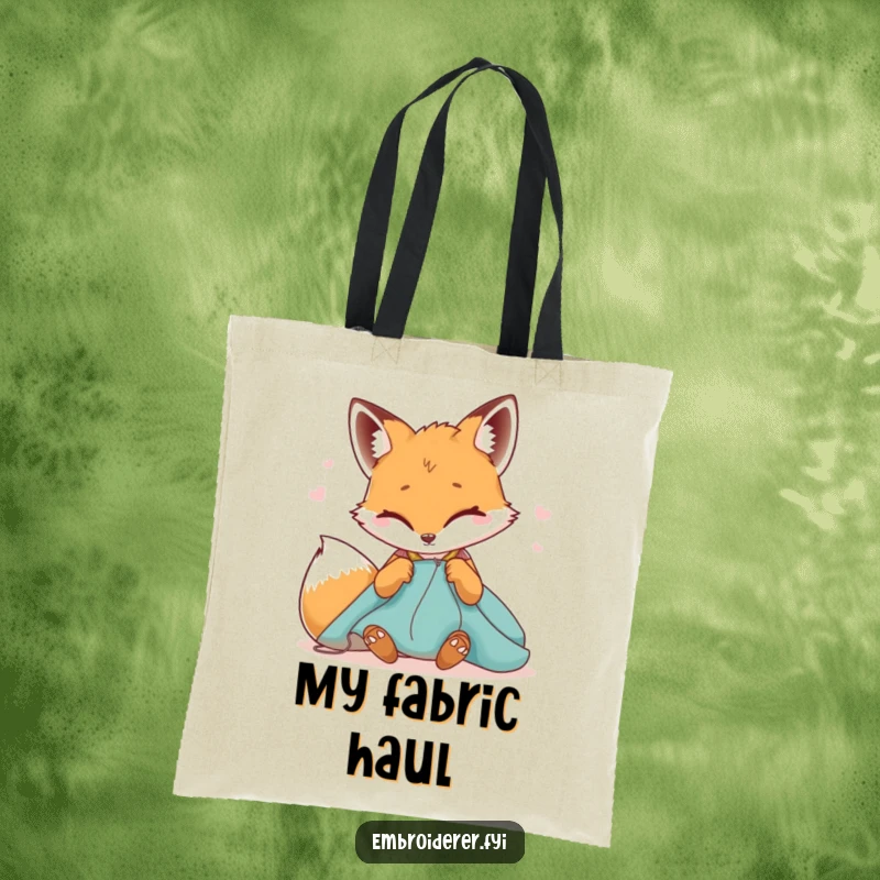 Funny tote bag with a winking fox sewing fabric, ideal for carrying supplies with a humorous, sly touch.